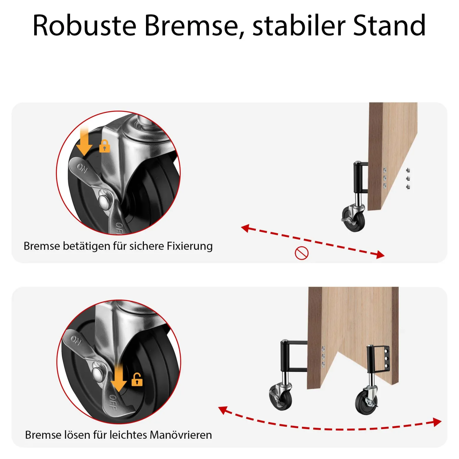 Wiltec Torrolle mit Bremse bis 100 kg Traglast, Torlaufrolle mit Gummirad, Schiebetorrolle aus pulverbeschichtetem Material, Lenkrolle für Schiebetor und Gartentor