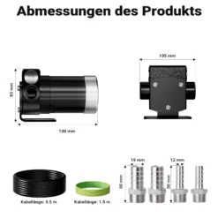 Wiltec Transferpumpe 12 V, 75 W Kraftstoffpumpe 14 l/min, Förderpumpe für Diesel/ Benzin, Kraftstoffförderpumpe 4200 U/min