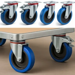 Wiltec Transportrollen Set 160mm 2x Lenkrolle mit Bremse und 2x Bockrolle, mit Anbauplatte, 300kg pro Rad
