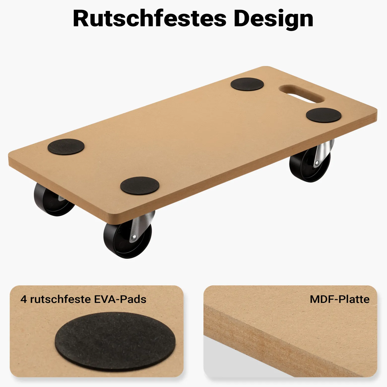Wiltec Transportroller 250 kg 580x290 mm, viereckig, MDF Möbelroller, Rollbrett mit 4 Lenkrollen, Möbelhund als Umzugshilfe