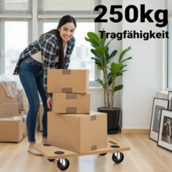 Wiltec Transportroller 250 kg 580x290 mm, viereckig, MDF Möbelroller, Rollbrett mit 4 Lenkrollen, Möbelhund als Umzugshilfe