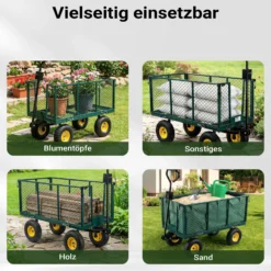 Wiltec Transportwagen bis 550 kg mit Metallgittern, Gartenwagen mit abnehmbarer Plane, Bollerwagen mit Ablage, Handkarren für u. a. auf Rasen u.Kies