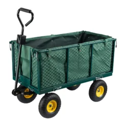 Wiltec Transportwagen bis 550 kg mit Metallgittern, Gartenwagen mit abnehmbarer Plane, Bollerwagen mit Ablage, Handkarren für u. a. auf Rasen u.Kies