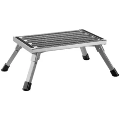 Wiltec Tritthocker klappbar Trittleiter mit 1 Stufe aus Aluminium Camping Klapptritt bis 220 kg mit rutschfester Oberfläche Hocker faltbar Leiter