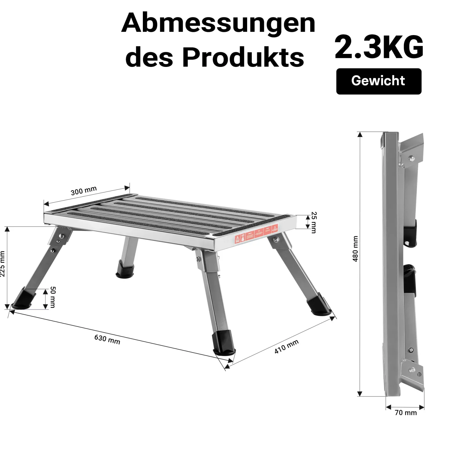 Wiltec Tritthocker klappbar Trittleiter mit 1 Stufe aus Aluminium Camping Klapptritt bis 220 kg mit rutschfester Oberfläche Hocker faltbar Leiter