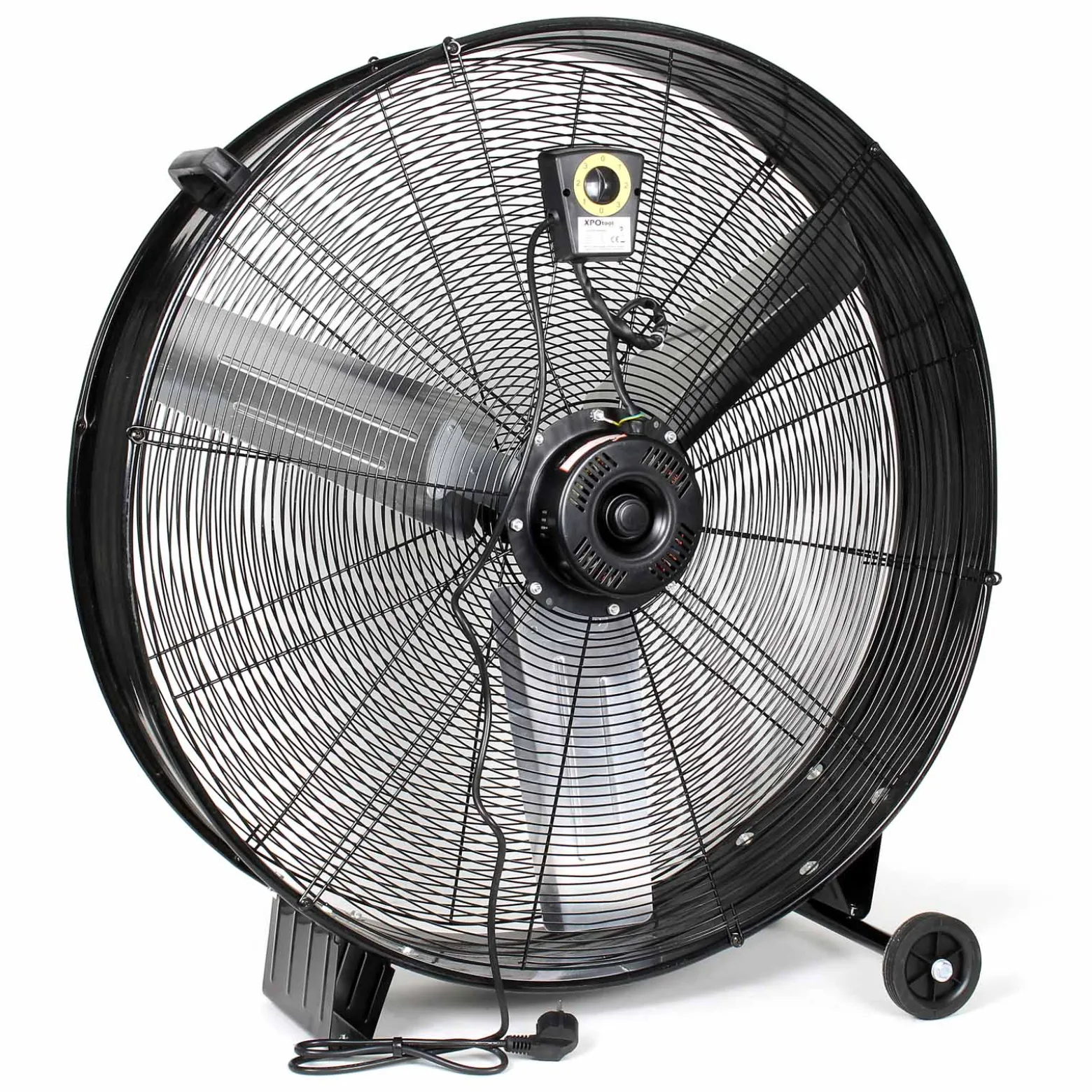 Wiltec Trommelventilator 90 cm 360 W Bodenventilator mit Kabel und Räder, 3 Geschwindigkeitsstufen, Windmaschine