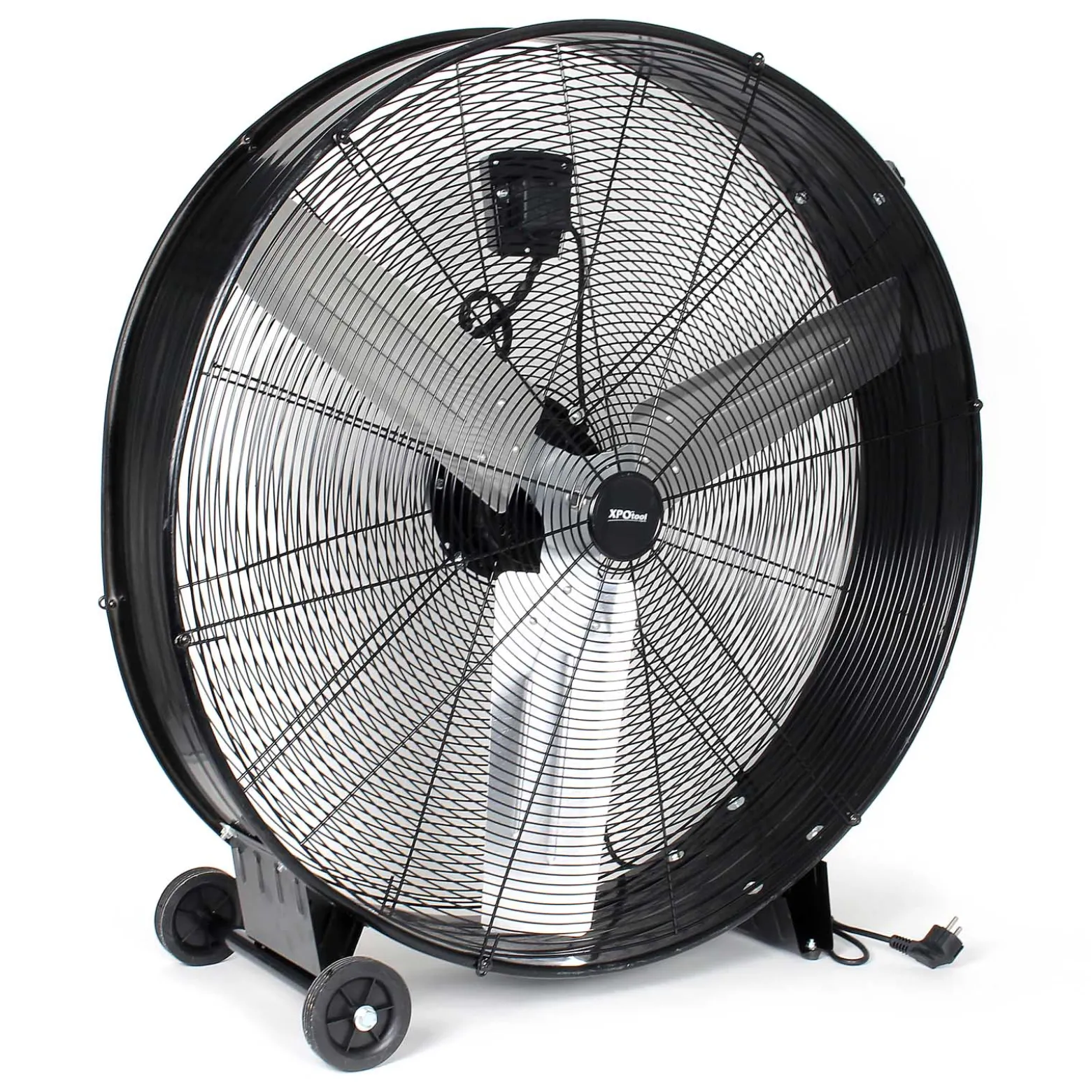 Wiltec Trommelventilator 90 cm 360 W Bodenventilator mit Kabel und Räder, 3 Geschwindigkeitsstufen, Windmaschine