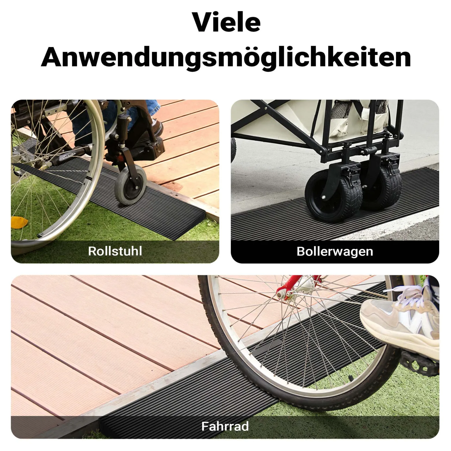Wiltec Türschwellenrampe bis 50 t, Rollstuhlrampe aus rutschfestem Gummi 900 x 200 x 40 mm, Bordsteinrampe kürzbar für Rollstuhl & Rollator, Rampe für Türen und Badezimmer