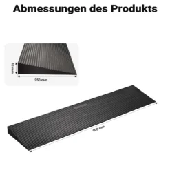 Wiltec Türschwellenrampe bis 50 t, Rollstuhlrampe aus rutschfestem Gummi 900 x 250 x 45 mm, Bordsteinrampe kürzbar für Rollstuhl & Rollator, Rampe für Türen und Badezimmer