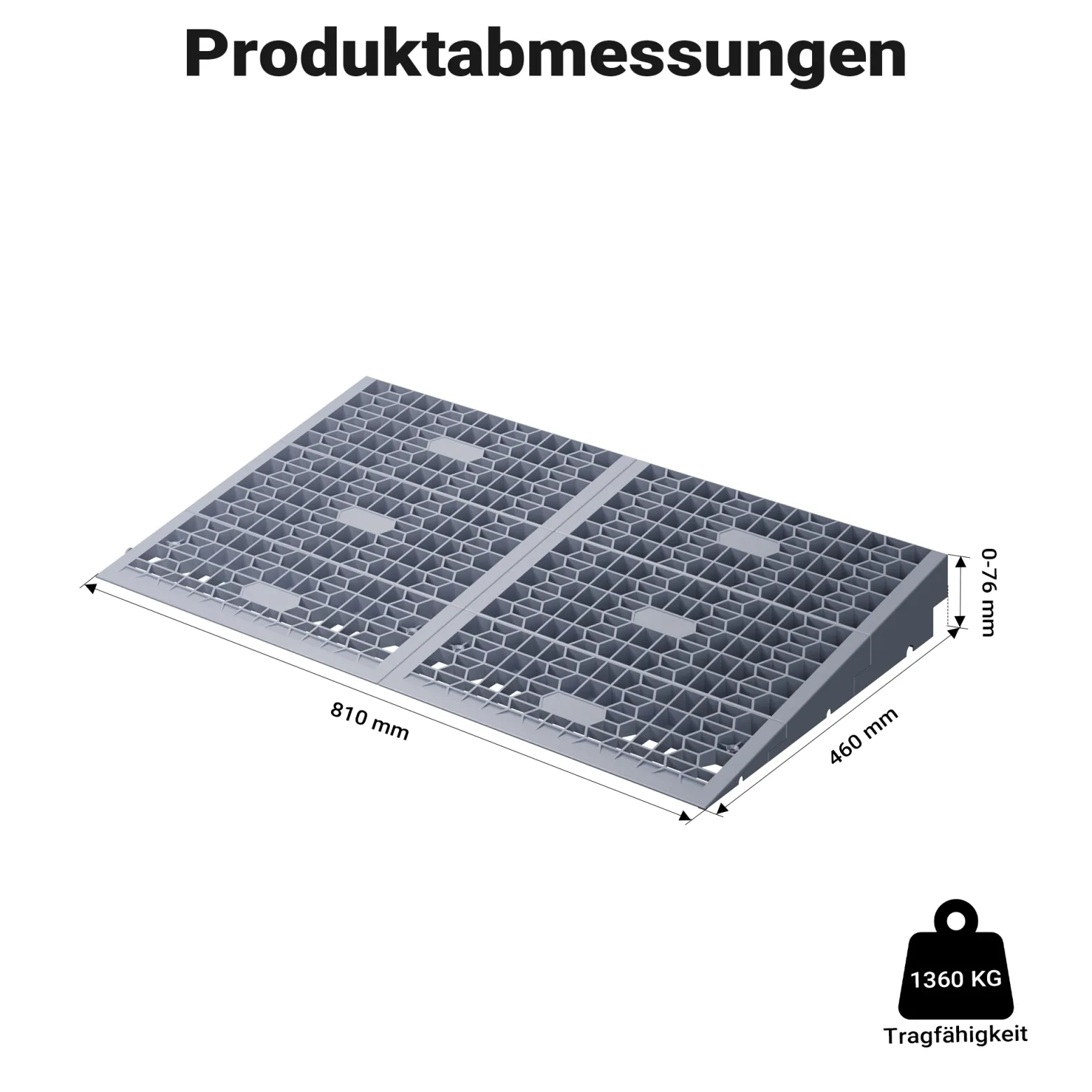 Wiltec Türschwellenrampe, verschiedene Höhen 0-25/25-50/50-76 mm, 810 mm Breite für Rollstuhl & Rollator, grau, Rollstuhlrampe aus Kunststoff, rutschfeste Oberfläche