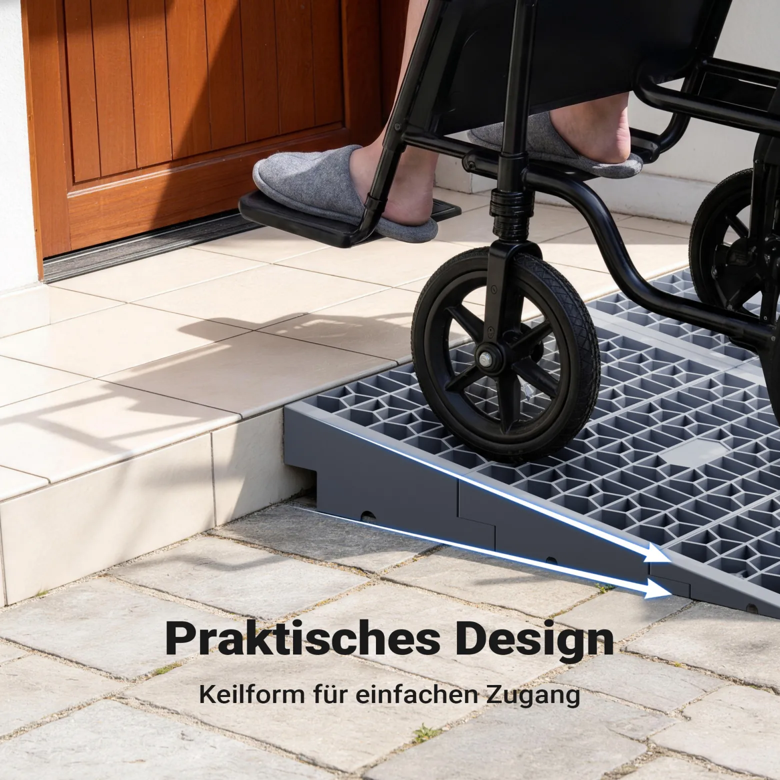 Wiltec Türschwellenrampe, verschiedene Höhen 0-25/25-50/50-76 mm, 810 mm Breite für Rollstuhl & Rollator, grau, Rollstuhlrampe aus Kunststoff, rutschfeste Oberfläche