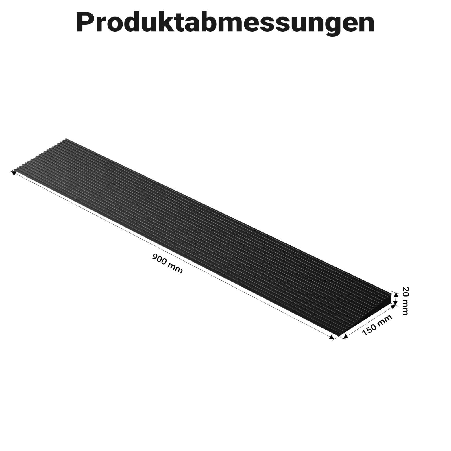 Wiltec Türschwellenrampe 900x150x20 mm für Rollstuhl & Rollator, schwarz, Rollstuhlrampe aus Vollgummi, rutschfeste Oberfläche, Bordsteinrampe kürzbar
