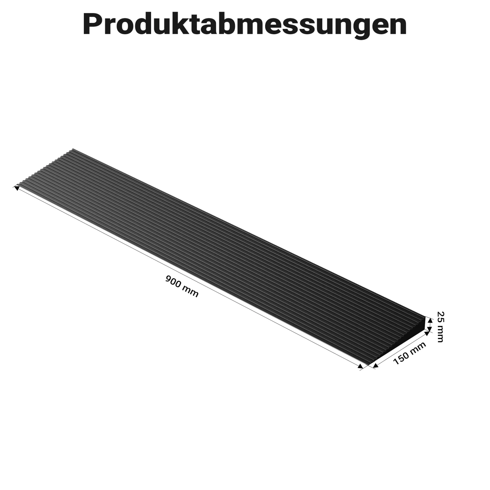Wiltec Türschwellenrampe 900x150x25 mm für Rollstuhl & Rollator, schwarz, Rollstuhlrampe aus Vollgummi, rutschfeste Oberfläche, Bordsteinrampe kürzbar