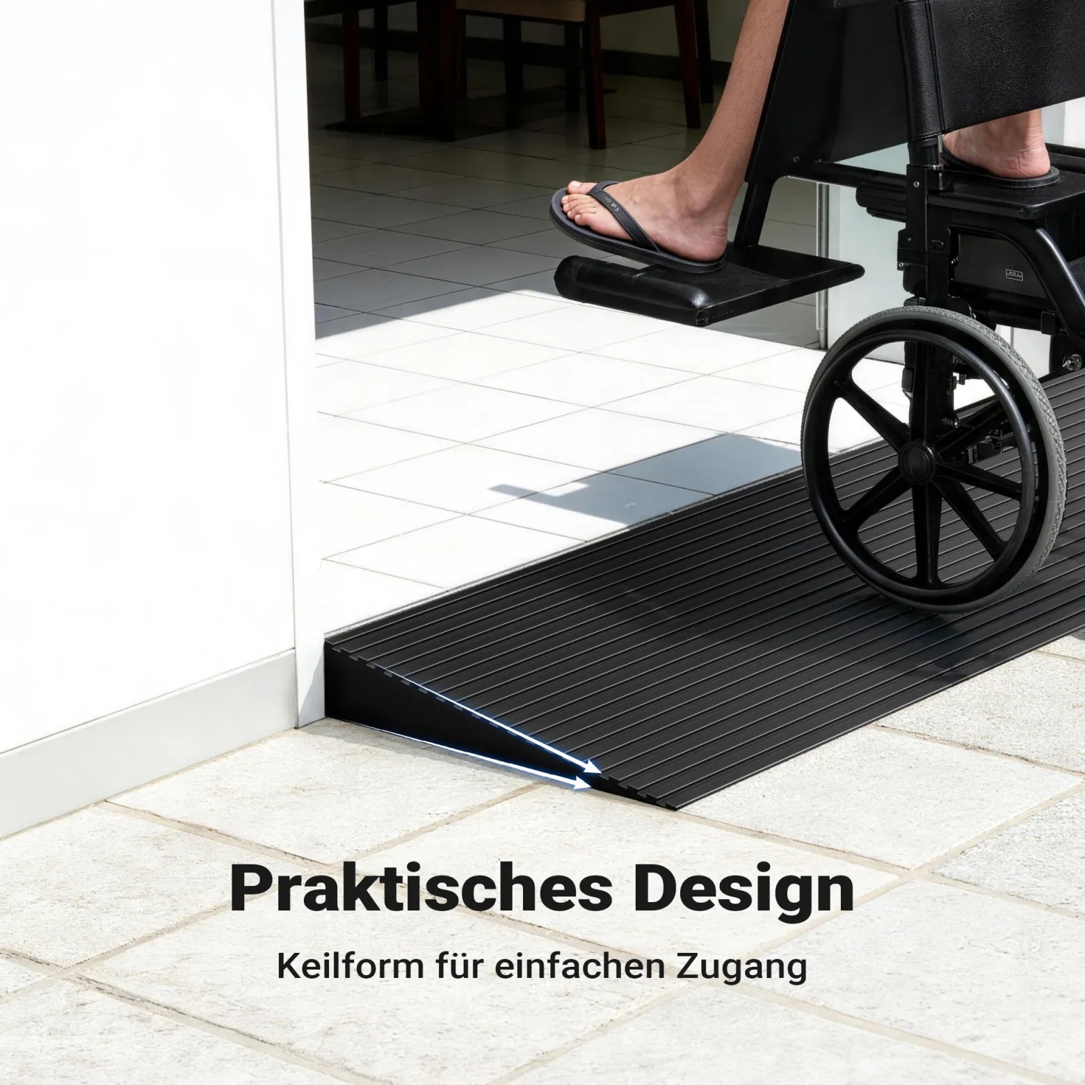 Wiltec Türschwellenrampe 900x150x25 mm für Rollstuhl & Rollator, schwarz, Rollstuhlrampe aus Vollgummi, rutschfeste Oberfläche, Bordsteinrampe kürzbar