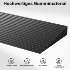 Wiltec Türschwellenrampe 900x140x15 mm für Rollstuhl & Rollator, schwarz, Rollstuhlrampe aus Vollgummi, rutschfeste Oberfläche, Bordsteinrampe kürzbar