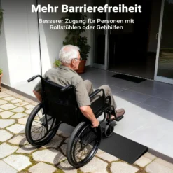 Wiltec Türschwellenrampe 900x200x30 mm für Rollstuhl & Rollator, schwarz, Rollstuhlrampe aus Vollgummi, rutschfeste Oberfläche, Bordsteinrampe kürzbar