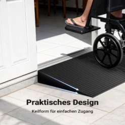 Wiltec Türschwellenrampe 900x200x30 mm für Rollstuhl & Rollator, schwarz, Rollstuhlrampe aus Vollgummi, rutschfeste Oberfläche, Bordsteinrampe kürzbar