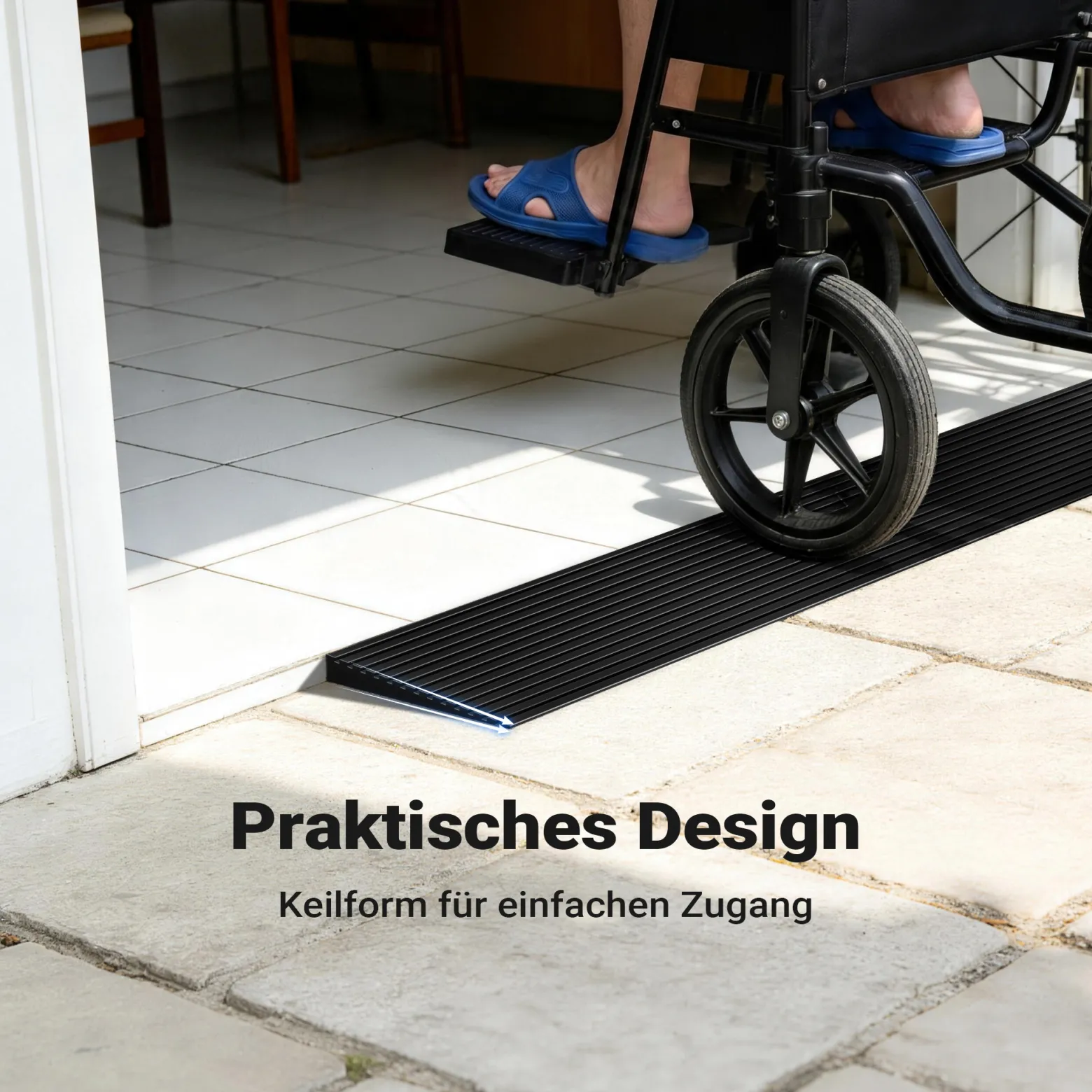 Wiltec Türschwellenrampe 900x80x8 mm für Rollstuhl & Rollator, schwarz, Rollstuhlrampe aus Vollgummi, rutschfeste Oberfläche, Bordsteinrampe kürzbar
