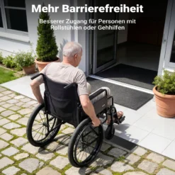 Wiltec Türschwellenrampe 900x80x8 mm für Rollstuhl & Rollator, schwarz, Rollstuhlrampe aus Vollgummi, rutschfeste Oberfläche, Bordsteinrampe kürzbar