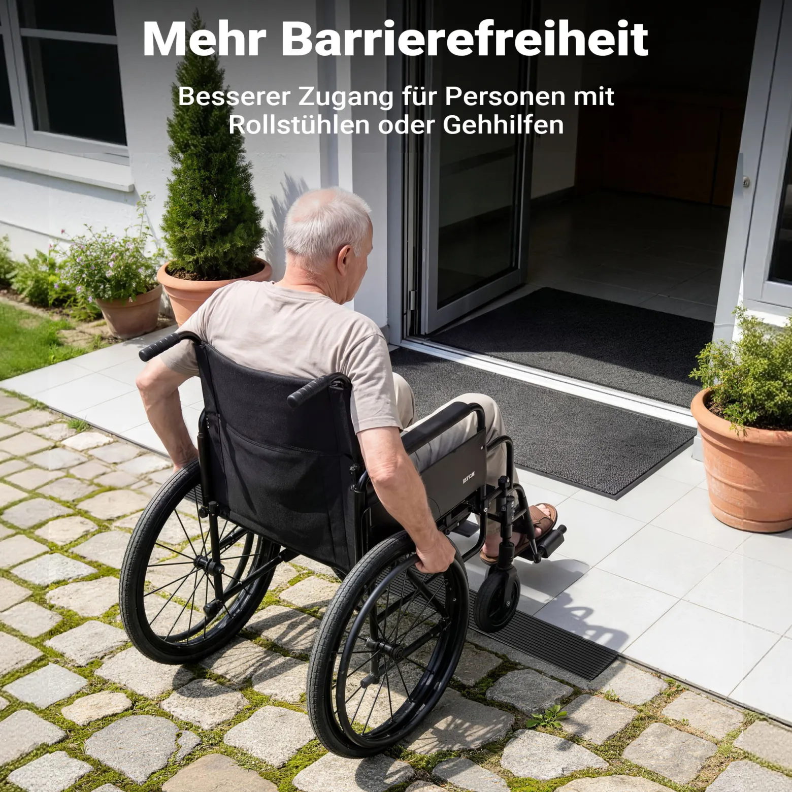Wiltec Türschwellenrampe 900x80x8 mm für Rollstuhl & Rollator, schwarz, Rollstuhlrampe aus Vollgummi, rutschfeste Oberfläche, Bordsteinrampe kürzbar