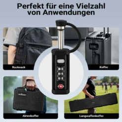 Wiltec TSA Schloss für Koffer 4er Set, Zahlenschloss 3-stellig, Schloss mit Zahlencode, Gepäckschloss für Reisen, robustes Kofferschloss für Gepäck, Vorhängeschloss aus widerstandsfähigem Material
