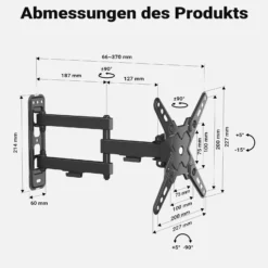 Wiltec TV Halterung 13"–43", TV Wandhalterung schwenkbar bis 20 kg, platzsparende Fernsehhalterung, Fernseher Wandbefestigung einfache Installation