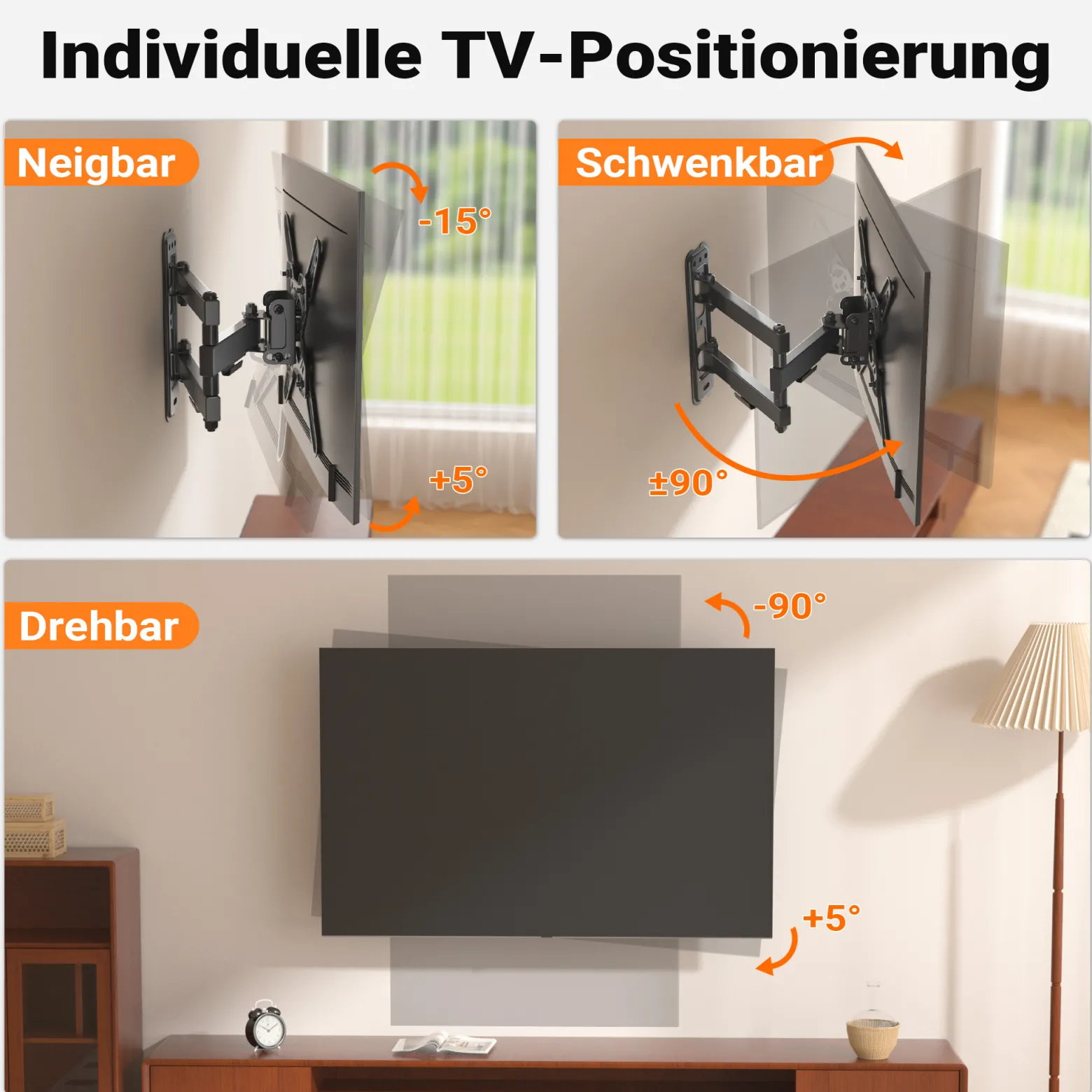 Wiltec TV Halterung 13"–43", TV Wandhalterung schwenkbar bis 20 kg, platzsparende Fernsehhalterung, Fernseher Wandbefestigung einfache Installation