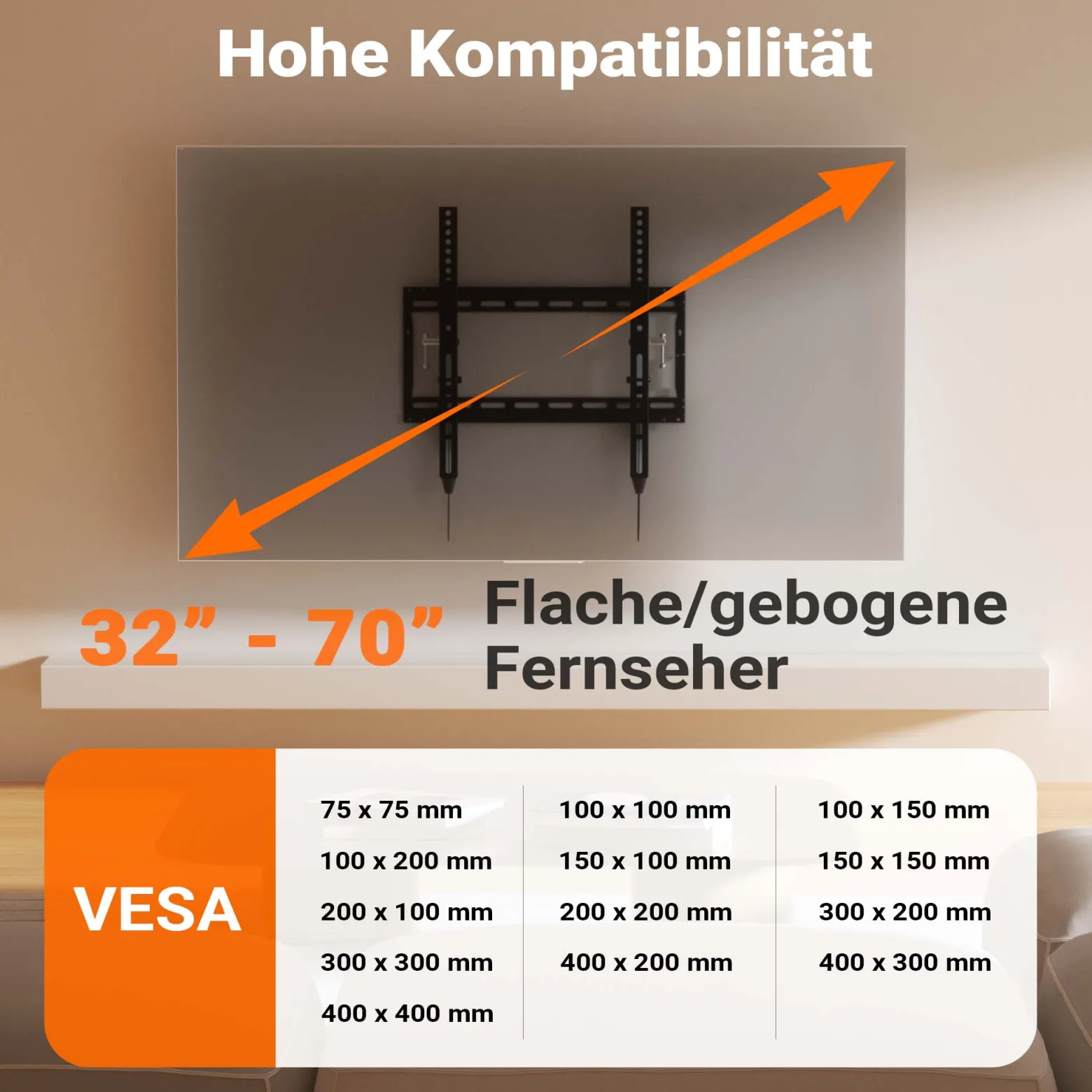 Wiltec TV Halterung 32"–70", TV Wandhalterung schwenkbar bis 70 kg, platzsparende Fernsehhalterung, Fernseher Wandbefestigung einfache Installation