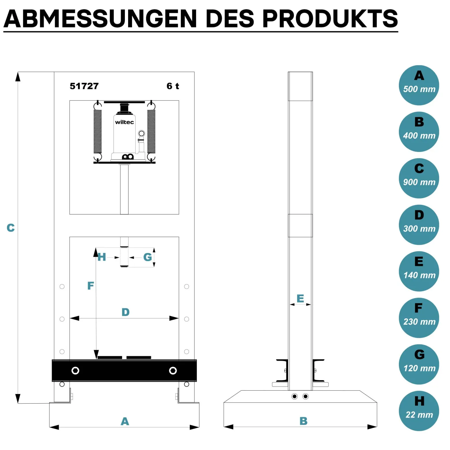 Wiltec 6T Werkstattpresse, 300 mm, Hydraulikpresse aus Stahl, Rahmenpresse, Lagerpresse zum Pressen, Stempeln, Umformen