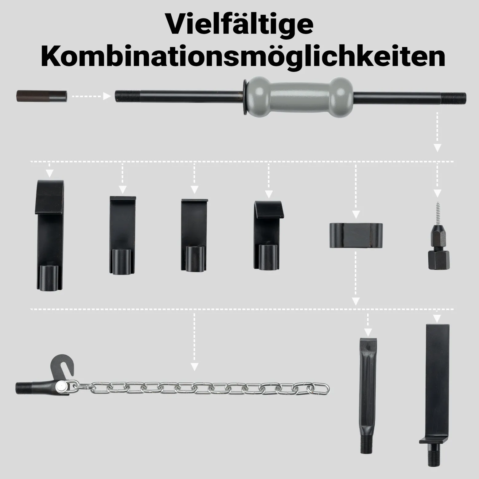 Wiltec Universal Ausbeulwerkzeug 11-tlg., Ausbeulsatz mit Schlaghammer Gleithammer und Zubehör, Ausbeulhammer zum Dellen Ausbeulen