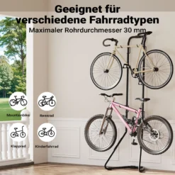 Wiltec Universal Fahrradständer für 2 Fahrräder 66,5 x 55,8 x 219 cm, Fahrradhalter freistehend, höhenverstellbarer Fahrrad Abstellständer