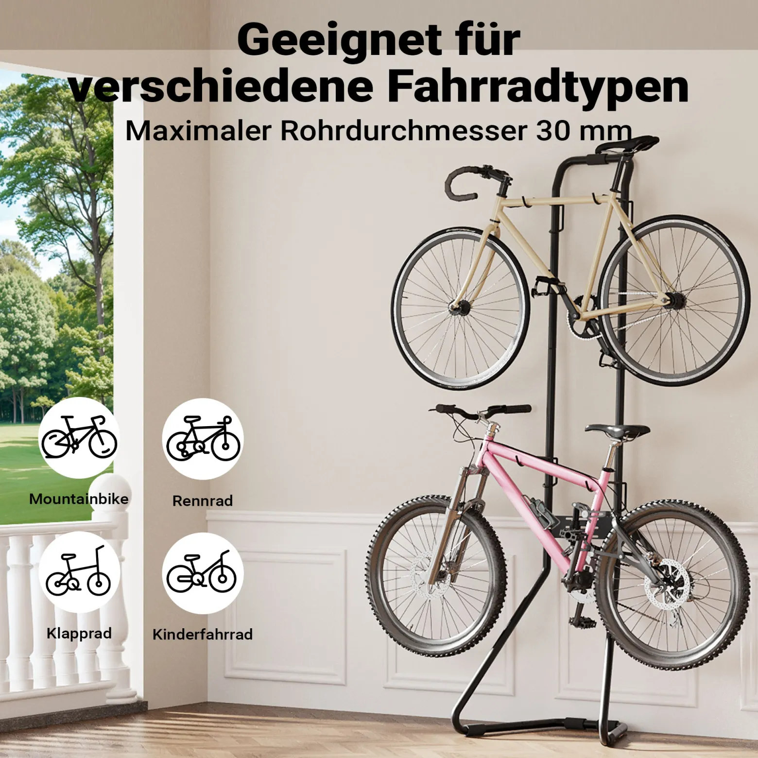 Wiltec Universal Fahrradständer für 2 Fahrräder 66,5 x 55,8 x 219 cm, Fahrradhalter freistehend, höhenverstellbarer Fahrrad Abstellständer