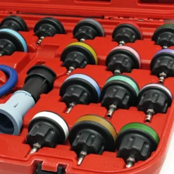 Wiltec Universal Kühlsystemtester 27-teilig mit farbkodierten Kühlertestkappen & Testpumpe, Kühlsystementlüfter Kühlsystembefüller Kühlsystemprüfer
