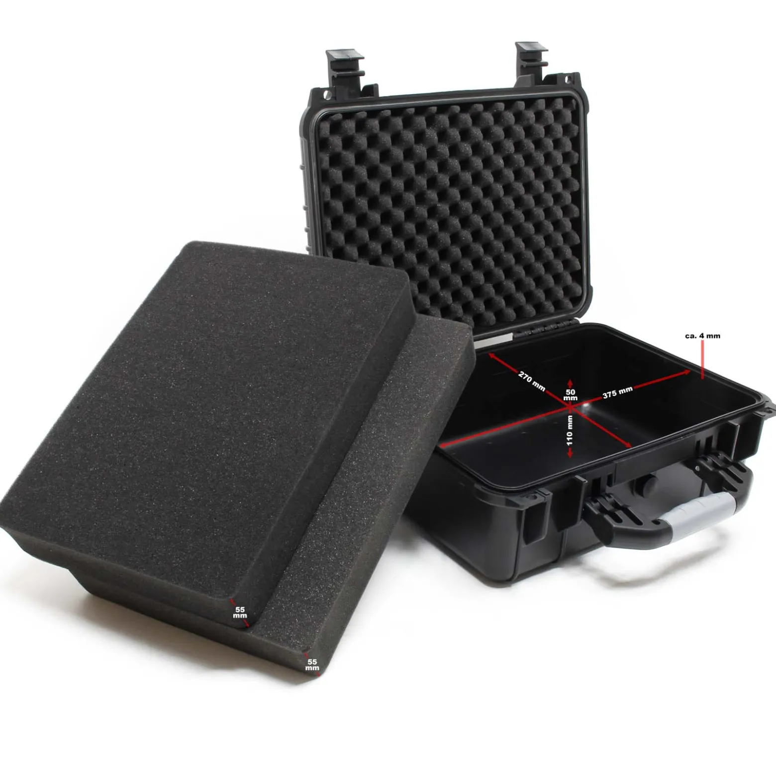 Wiltec Universalkoffer 40,6x33x17,4 cm schwarz, Schutzkoffer Wasserdicht mit Druckausgleichsventil & anpassbaren Schaumstoffmatten