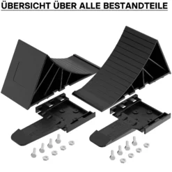 Wiltec Unterlegkeile Anhänger 2 Stück bis 1,6t Unterlegkeile Wohnmobil 220x90x110mm für verschiedene Reifengrößen, mit 2 Halterungen und Schrauben