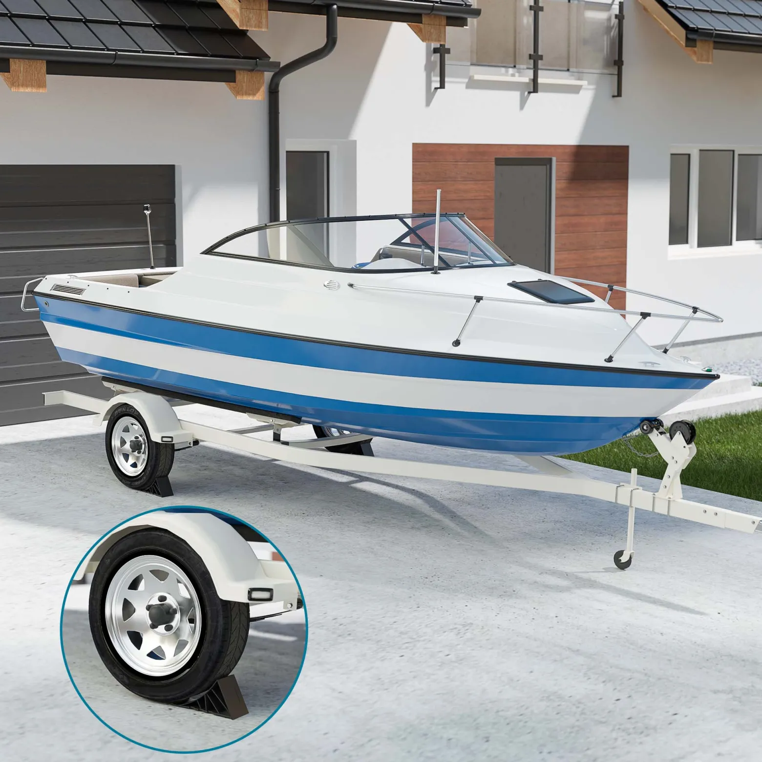 Wiltec Unterlegkeile Anhänger 2 Stück bis 1,6t Unterlegkeile Wohnmobil 220x90x110mm für verschiedene Reifengrößen, mit 2 Halterungen und Schrauben