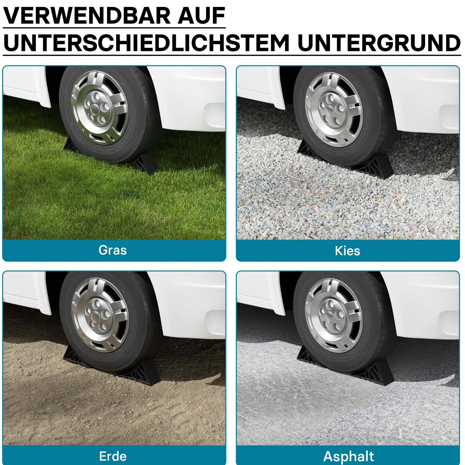 Wiltec Unterlegkeile Anhänger 2 Stück bis 1,6t Unterlegkeile Wohnmobil 220x90x110mm für verschiedene Reifengrößen, mit 2 Halterungen und Schrauben