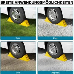 Wiltec Unterlegkeile Anhänger 2 Stück bis 6,5t Unterlegkeile LKW 470x200x230mm für Reifen bis 200mm Breite, mit Stahlzähnen und Handgriff
