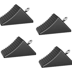 Wiltec Unterlegkeile 4er Set 205 x 125 x 100 mm aus Gummi, Bremskeil mit Ringschraube, Gummikeil für Anhänger, Wohnmobil, Pkw und Boot