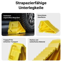 Wiltec Unterlegkeile für Anhänger 2 Stück bis 2 t, Bremskeile Wohnmobil 166 x 75 x 94 mm, Unterlegkeile Auto rutschfest für Pkw und Wohnwagen