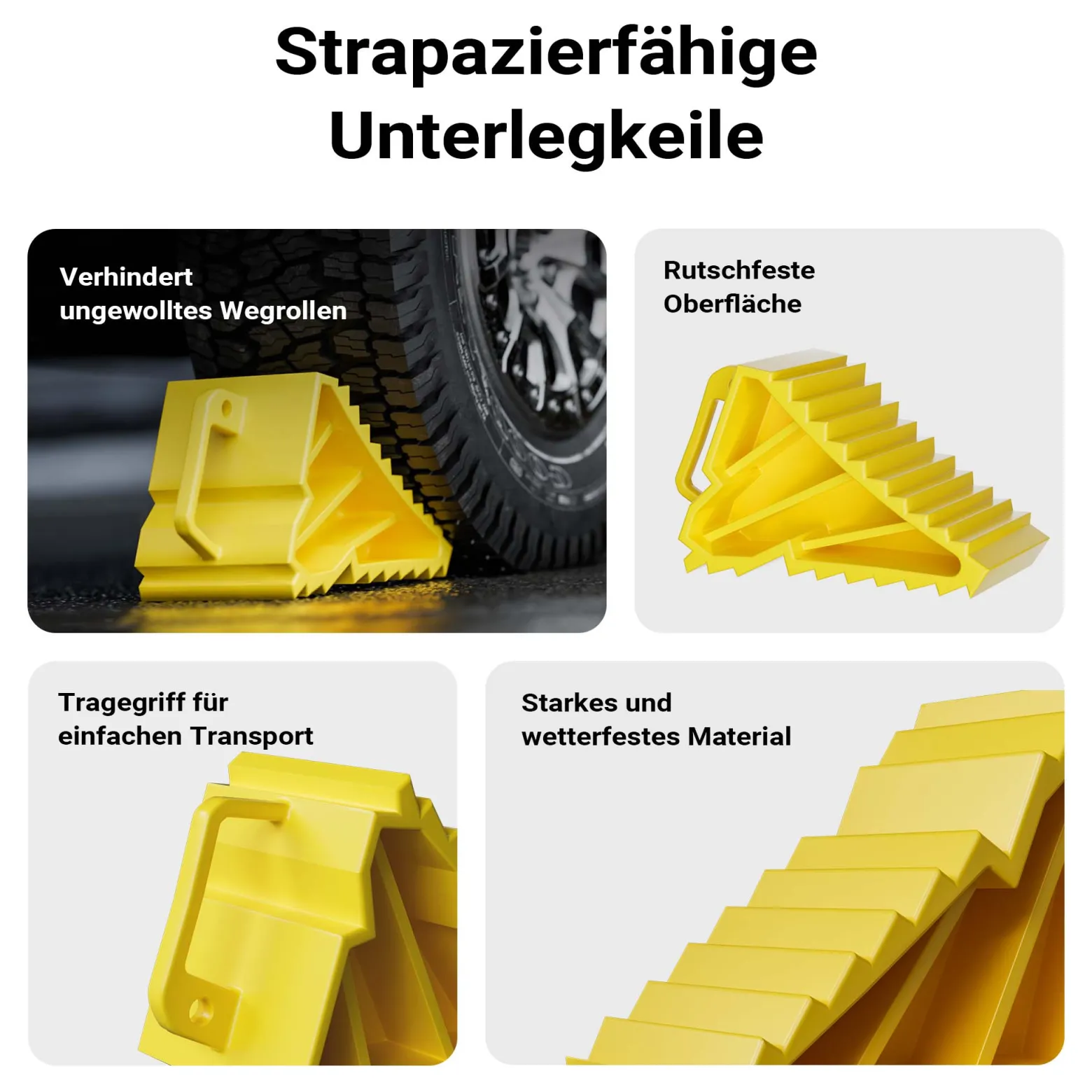 Wiltec Unterlegkeile für Anhänger 2 Stück bis 2 t, Bremskeile Wohnmobil 166 x 75 x 94 mm, Unterlegkeile Auto rutschfest für Pkw und Wohnwagen