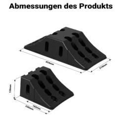 Wiltec Unterlegkeile für Anhänger 2er Set 10 t, Radkeile zusammengelegt 454 x 208 x 120 mm, Bremskeile aus recyceltem Kunststoff