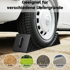 Wiltec Unterlegkeile für Anhänger 2 Stück bis 2 t, Bremskeile Wohnmobil 17,7 x 8,9 x 9 cm, Unterlegkeile Auto rutschfest aus HDPE für Pkw und Wohnwagen
