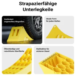 Wiltec Unterlegkeile für LKW 2 Stück bis 6,5 t, rutschfeste Bremskeile 478 x 200 x 230 mm für Anhänger und Wohnmobil, Unterlegkeile Auto für Wohnwagen