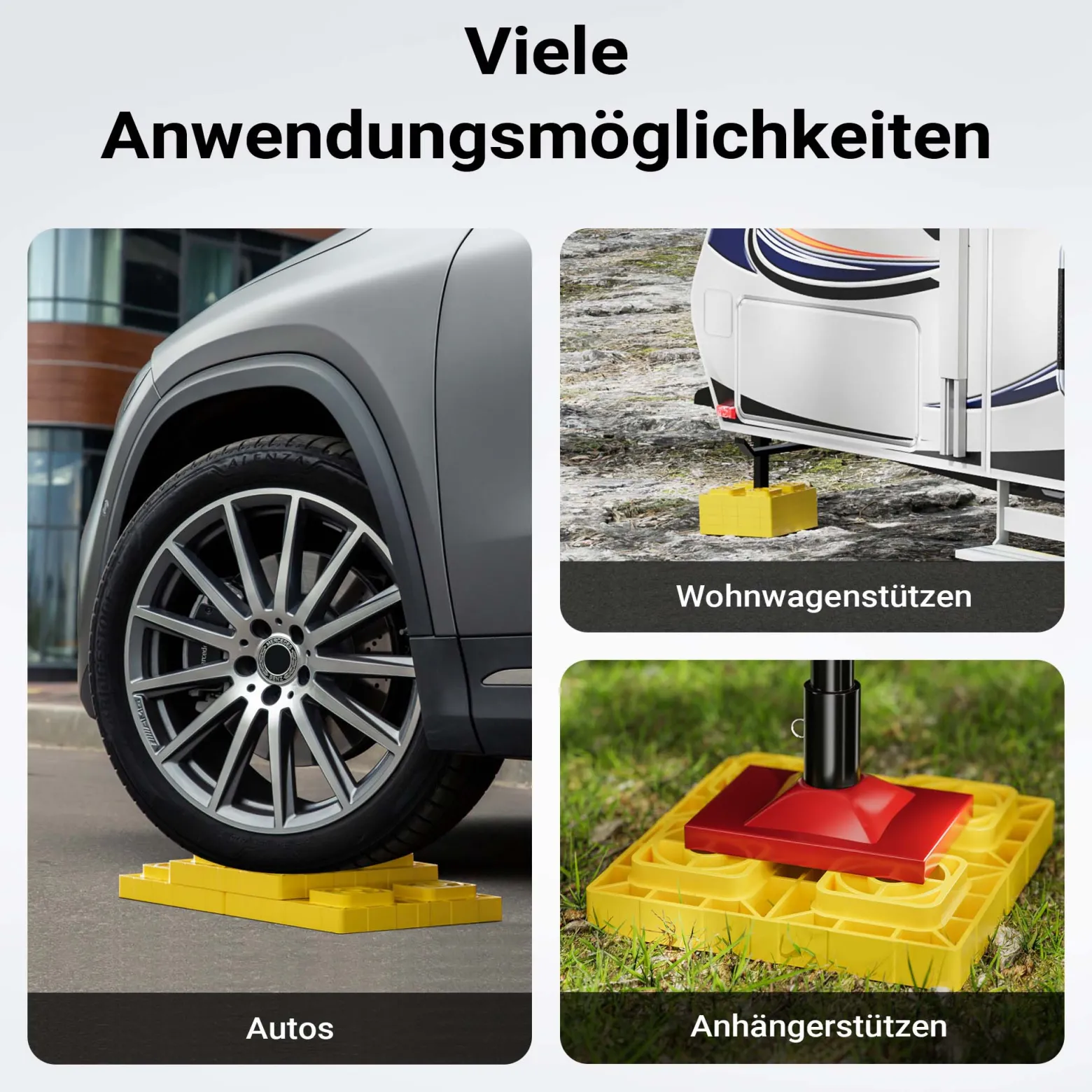 Wiltec Unterlegplatten Wohnwagen 10 Stück bis 13,5 t max. 11,3 cm Stapelhöhe, Stützplatten für Wohnmobile als Auffahrkeil und Stufenkeil nutzbar