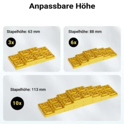 Wiltec Unterlegplatten Wohnwagen 10 Stück bis 13,5 t max. 11,3 cm Stapelhöhe, Stützplatten für Wohnmobile als Auffahrkeil und Stufenkeil nutzbar