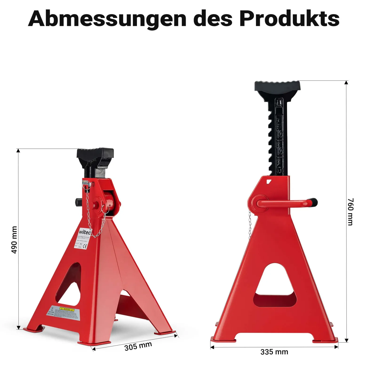 Wiltec Unterstellbock 2er Set, Stützbock bis 12 t, Böcke höhenverstellbar 49-75 cm, Arbeitsbock mit Sicherungsbolzen, Auto Bock rutschfestes Gummi