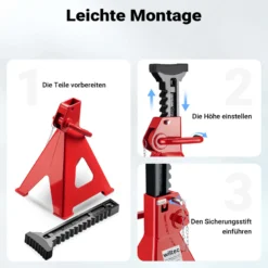 Wiltec Unterstellbock 2er Set, Stützbock bis 12 t, Böcke höhenverstellbar 49-75 cm, Arbeitsbock mit Sicherungsbolzen, Auto Bock rutschfestes Gummi