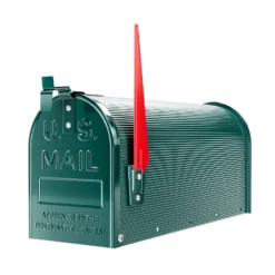 Wiltec US Mailbox grün 150 x 513 x 223 mm, amerikanischer Briefkasten mit Fahne, Wandbriefkasten oder Standbriefkasten Stahl amerikanisches Design