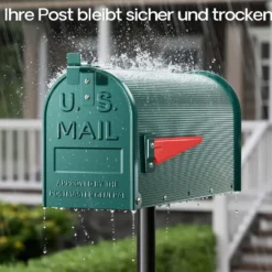 Wiltec US Mailbox grün 150 x 513 x 223 mm, amerikanischer Briefkasten mit Fahne, Wandbriefkasten oder Standbriefkasten Stahl amerikanisches Design
